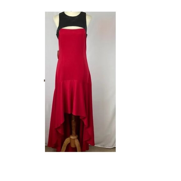 Red Hi-Lo Keyhole Black Faux Leather Maxi Dress - Picture 6 of 7